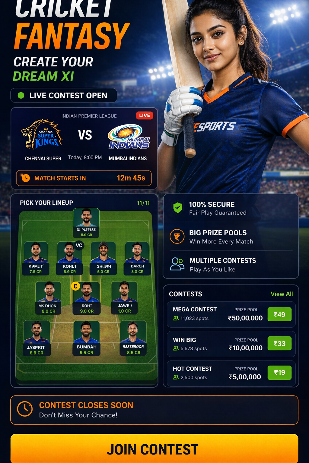 Fantasy Play App cricket matchday visual