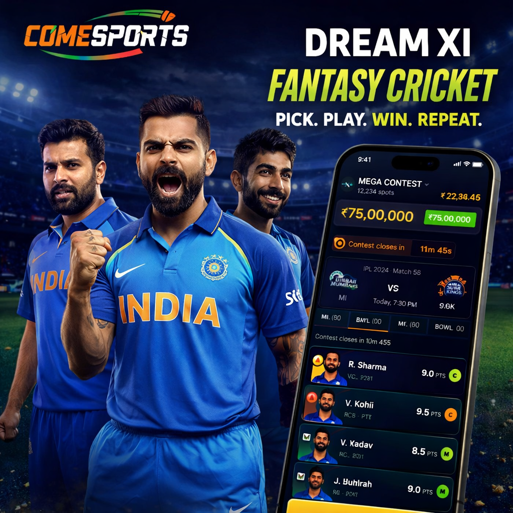 Fantasy Play App fantasy cricket and India team visual